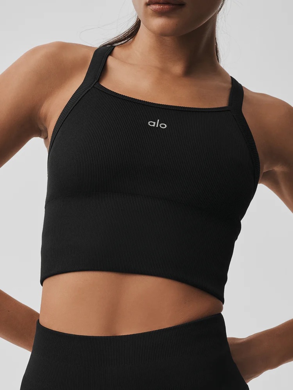 Alo Yoga Seamless Ribbed Favorite Bra Tank Black Small NWT Adjustable Straps
